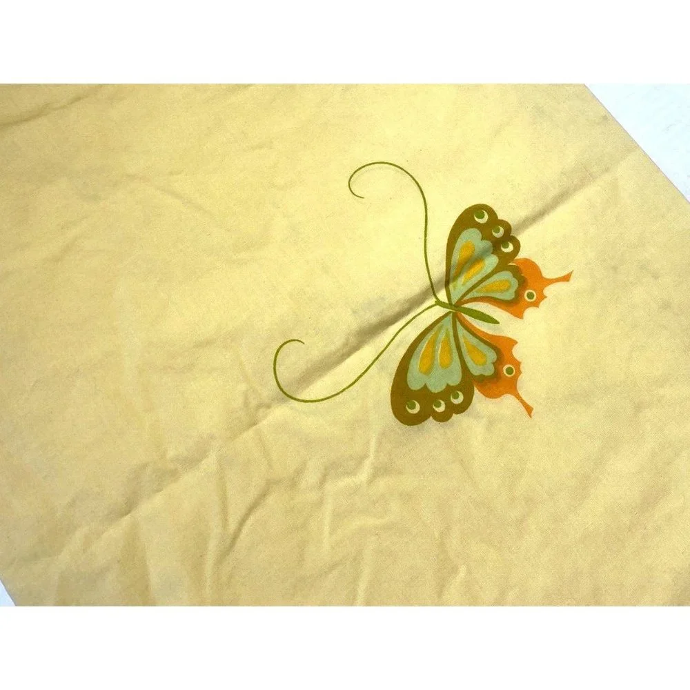 Vintage Martex & Hanae Mori Pillowcase 1970s Yellow Butterfly Signed King Sham